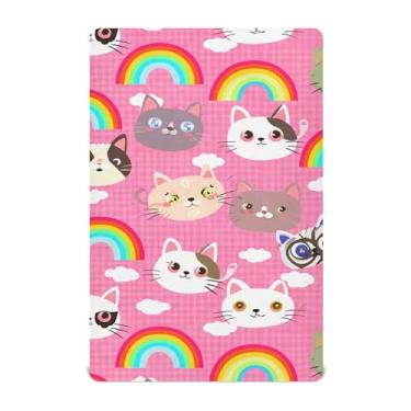 Imagem de Burbuja Lençol de berço com desenho animado de rostos de gato para meninos e meninas, lençol com elástico 71 x 132 cm para colchões de berço padrão e infantil, macio e respirável
