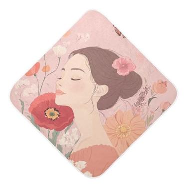 Imagem de Burbuja Beautiful Woman Flowers Toalha de banho para bebê - Toalha com capuz de musselina macia e absorvente para recém-nascidos, 76 x 76 cm