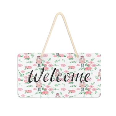 Imagem de Burbuja Placa de boas-vindas quebra-nozes para porta da frente, placa de boas-vindas de PVC para pendurar na parede varanda decoração de férias de fazenda, 15 x 28 cm