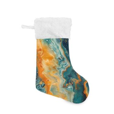 Imagem de xigua Meia de Natal de mármore colorida personalizada grande meia de doces para pendurar presente de Natal para decoração de festa de férias em família, decoração de lareira