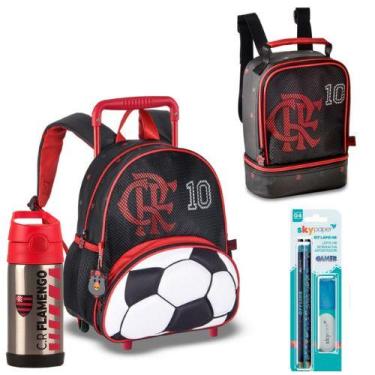 Imagem de Kit Flamengo Mochila Rodinha Lancheira Garrafa e Material Escolar - Cl
