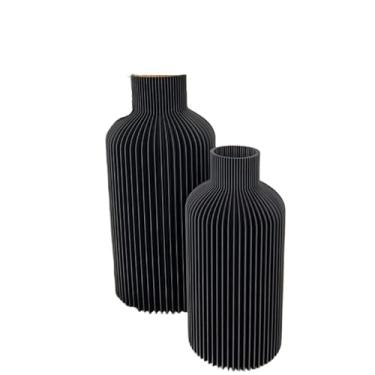 Imagem de Kit 2 Vaso Cachepot Decorativo com Riscos Suaves Elegante - Vasos Elegantes com Riscos Suaves, para Plantas em Sala, Varanda e Presente(Preto,Kit (Grande+Pequeno))