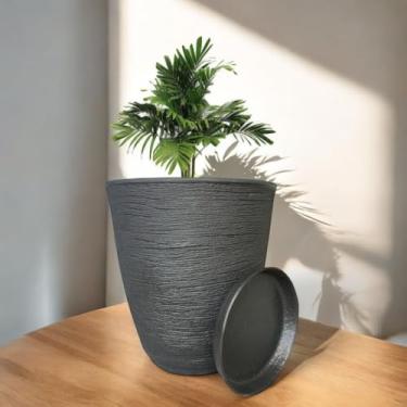 Imagem de Vaso Decorativo Planta Flor Coluna Bojo Escovado 28x25 Jardim Moderno Polietileno (Preto)