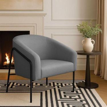 Imagem de Poltrona Sala Industrial Alta Preto Stella Linho D03 - D'rossi Cor Gra