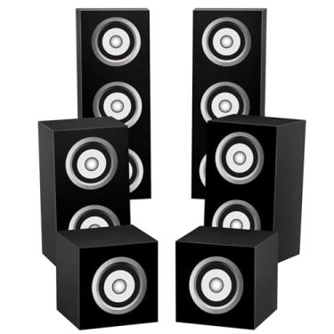 Imagem de 6 caixas de festa dos anos 80 anos 90 decorações de festa hip hop grande caixa de papel boombox tema musical caixa de presente para retrô anos 1980 1990 neon discoteca suprimentos de aniversário