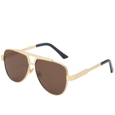 Imagem de HCPIHF Óculos de sol vintage com ponte dupla feminino, óculos de luxo punk masculino para dirigir, UV400 (dourado e marrom)