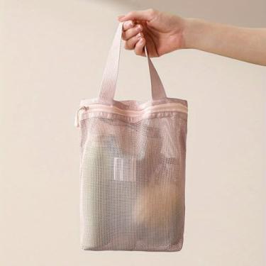 Imagem de Bolsa de malha, bolsa de lavagem suspensa com fecho de zíper, bolsa leve e respirável, essencial para viagens, academia (1 peça), rosa, Viagens