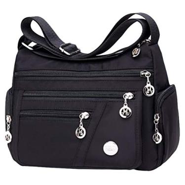 Imagem de Tendycoco 1 bolsa transversal de nylon multicamadas à prova d'água, Preto, 30X20CM