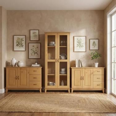 Imagem de Kit Cristaleira e 2 Balcões de 2 Portas em Madeira Maciça