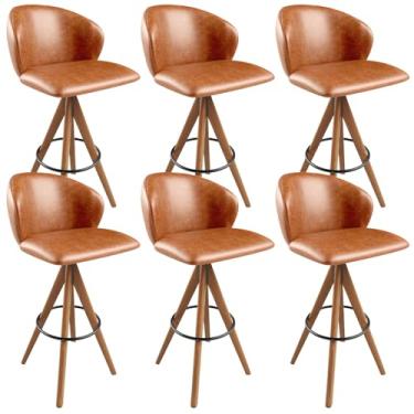 Imagem de Kit 06 Banquetas Alta Giratória Bar Cozinha Sala de Jantar Bar Mia L02 Couríssimo Camel - Lyam Decor