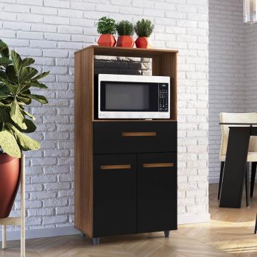 Imagem de Armário Multiuso Luni 2 Portas 1 Gaveta Cozinha Mb1 Cor Savana Preto