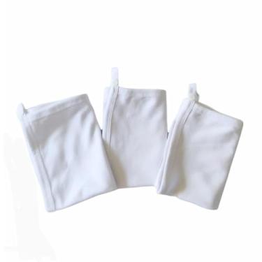 Imagem de Kit com 3 Fralda Pano De Boca Para Bebê com Prendedor De Chupeta 30 x 30cm Malha Liso (Branco)