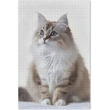 Imagem de Quebra-cabeça de gato de pelo longo fofo para animais de estimação, 500 peças, presentes para adultos, jogo de elefante branco, divertido quebra-cabeça de flores com estampa de animais