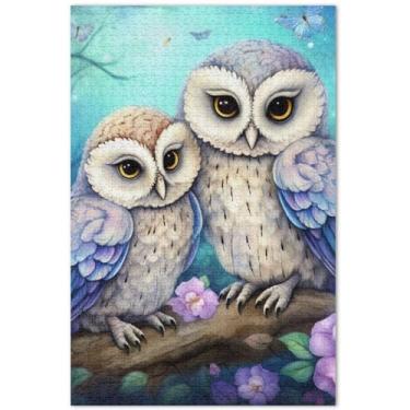 Imagem de Quebra-cabeças florais corujas 500 peças adultos flor pintura animal natureza quebra-cabeças elefante branco, 50 x 35 centímetros