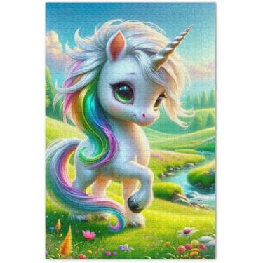 Imagem de Quebra-cabeça de primavera de unicórnio fofo para adultos 500 peças divertidas bobas exclusivas animais arte colorida, 50 x 35 centímetros