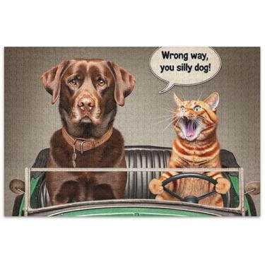Imagem de Quebra-cabeça de cachorro fofo dirigindo gato adulto 1000 peças presentes para elefante branco jogo paisagem quebra-cabeças pintura artística