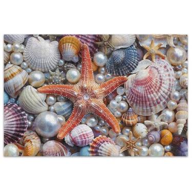 Imagem de Quebra-cabeça de estrela do mar conchas coloridas adultos 500 peças brinquedo família arte arte quebra-cabeça presentes