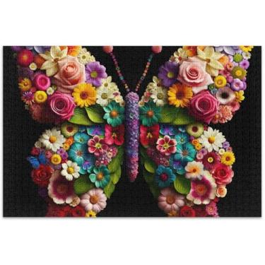 Imagem de Quebra-cabeças de borboletas com flores, 500 peças, pintura de animais, para adultos, presentes para jogo de elefante branco, 50 x 35 cm