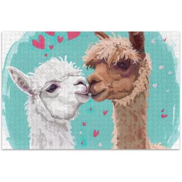 Imagem de Quebra-cabeça fofo beijo alpaca 1000 peças para adultos desenho animado animal grande quebra-cabeça jogo de quebra-cabeça presentes