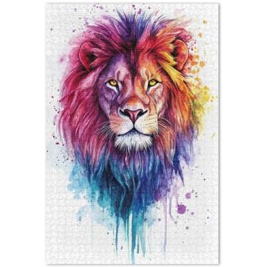 Imagem de Quebra-cabeça para adultos com estampa de leão em aquarela 500 peças presentes para jogo de elefante branco divertido quebra-cabeça paisagem pintura a óleo, 51 x 35 cm