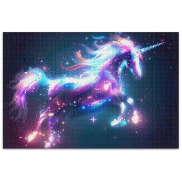 Imagem de Quebra-cabeça colorido de unicórnio iridescente de 1000 peças para adultos, elefantes brancos, presentes de paisagem, brinquedos de arte para a família