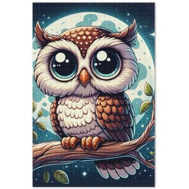 Imagem de Quebra-cabeça de coruja de desenho animado para adultos, 500 peças, pintura animal, decoração, família, quebra-cabeças, amigos, família, jogos, presentes, 51 x 35 cm