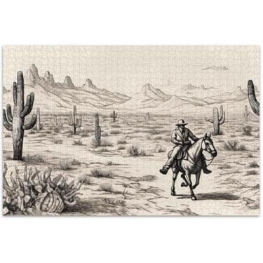 Imagem de Cowboy Cavalo Cacto Paisagem Quebra-cabeça 1000 Peças Adultos Brinquedo Arte Arte Quebra-Cabeça Engraçado Presentes de Jogo de Quebra-Cabeça, 75 x 40 cm