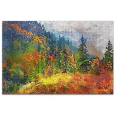 Imagem de Quebra-cabeças de pintura de cores, árvores, montanha, 1000 peças, para adultos, divertido, paisagem boba, arte colorida