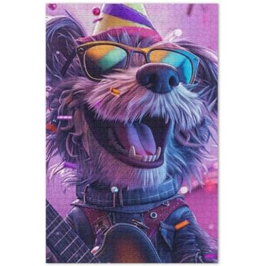 Imagem de Quebra-cabeça engraçado de cachorro tocando violão adultos 1000 peças de elefantes brancos presentes quebra-cabeça cena de outono, brinquedo artístico, 75 x 40 cm