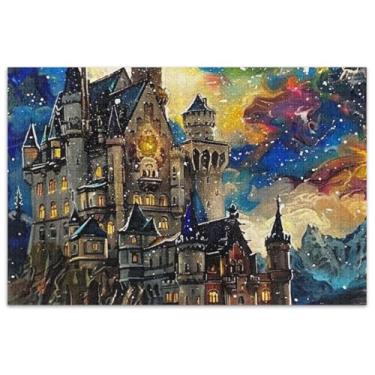 Imagem de Quebra-cabeças de pintura castelo céu estrelado adultos 1000 peças elefante branco divertido quebra-cabeças para adultos paisagem floral