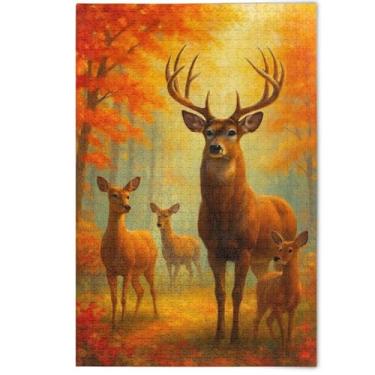 Imagem de Jigsaw Puzzle Adult 500 Pieces Deers Forest Autumn Orange Puzzle Funny Difficult Jigsaw Puzzles Scenery Animal Art Decor, 500 Pieces, 20.5" x 14.9"