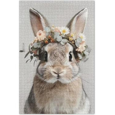 Imagem de Quebra-cabeça com flores de coelho fofo 1000 peças para adultos, pintura de belas artes, quebra-cabeças grandes, presentes tecnológicos de jogos