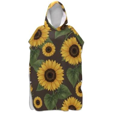 Imagem de Joisal Poncho de surfe para adultos trocador de roupa de praia com capuz toalha floral leve girassol marrom ponchos femininos com capuz