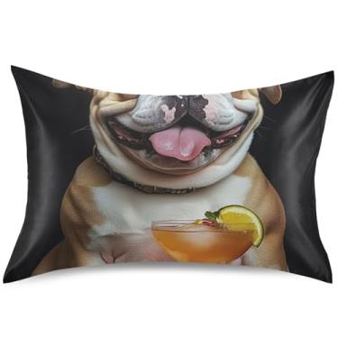 Imagem de Smiling Bulldog Drink Funny Cetim Pillow Slips King Queen Standard Pillow Slip Colors Soft Pillow Cover, Queen Size, 76.2 cm x 50.8 cm