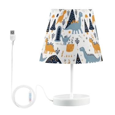 Imagem de Joisal Abajur de mesa com padrão de dinossauro de desenho animado para quarto, abajur agradável aos olhos, luz noturna pequena, luminária de cama