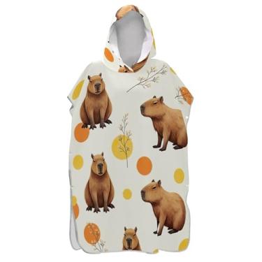 Imagem de TSENQUE Bonita capivaras marrons animal surf poncho adulto trocador roupão com capuz toalha de praia impressão plus size unissex adulto poncho com capuz