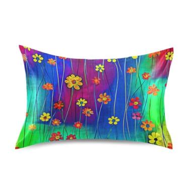 Imagem de Fronhas de cetim engraçadas refrescantes personalizadas King Queen almofadas padrão chinelos macios capa de travesseiro tamanho Queen 76.2 cm x 50.8 cm flores abstratas coloridas