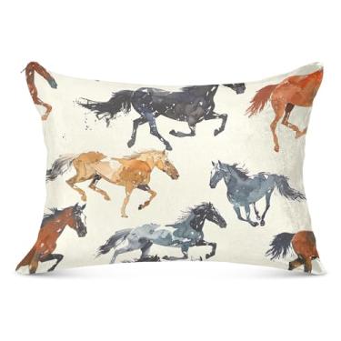 Imagem de Fronha de flanela bege cavalo aquarela com zíper bonito padrão queen king size fronha para cama de casa sofá, tamanho padrão, 51 cm x 66 cm