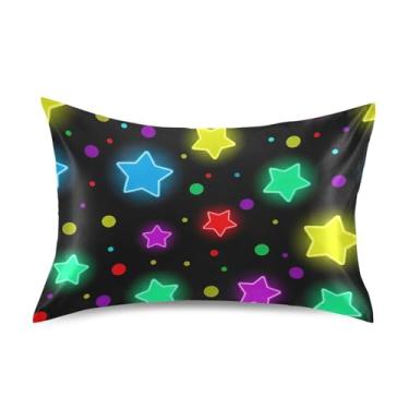 Imagem de Neon Stars Dots Black Satin Cool Fronhas Comfort Cooling Standard Queen King Fronhas Fronhas Confortáveis Presentes de Cama Tamanho Padrão 66.0 cm x 50.8 cm