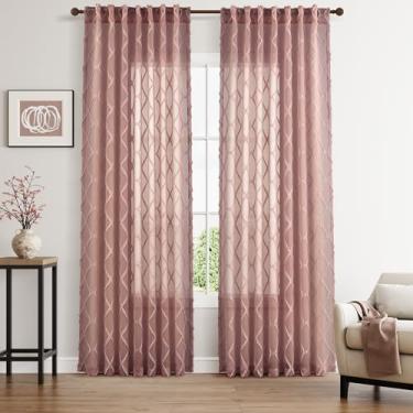 Imagem de Hokibero Cortinas transparentes Canyon Rose 203 cm de comprimento, 2 painéis, bolso traseiro, boho, cortina para casa de fazenda, cortina rústica, com filtro de luz, privacidade bordada, texturizada