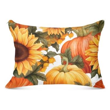Imagem de Fronha decorativa de outono abóbora girassol laranja com zíper para fronhas padrão Queen King almofada almofada almofada antiderrapante confortável roupa de cama macia, tamanho king, 50,8 cm x 101,6