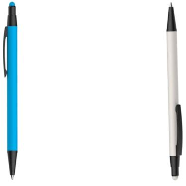 Imagem de Caneta Esferográfica em Metal Emborrachada com Ponta Touch, Escrita Azul, Média, Ambidestro, Cilíndrico (Azul Claro e Branco)