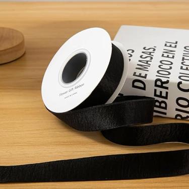 Imagem de Fita brilhante de 10 jardas de cetim sólido metálico de 2,5 cm de largura para embrulho de presente DIY decorativo de casamento - 1 rolo (preto)