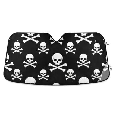 Imagem de Caveira branca preta personalizada para-brisa carro para-sol engraçado retrátil dobrável automotivo protetor solar floral L, 144,8 cm x 80 cm