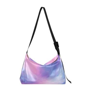 Imagem de Bolsa tiracolo de couro com redemoinhos dourados e azul-petróleo, bolsa tiracolo masculina de couro, bolsa Hobo, Papel de parede Galaxy - 1, One Size