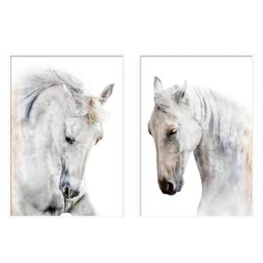 Imagem de Kit 2 Quadros Decorativos Beleza Indomável Cavalo Branco 77x57cm (Mel, Madeira Laqueada, 77, centímetros, 57, centímetros)