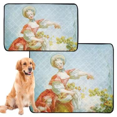 Imagem de TSENQUE Almofada para animais de estimação Rococo François Boucher, extra grande, lavável, tapete de urina fofo, impermeável, absorvente para cães, médio + grande, conjunto de 2