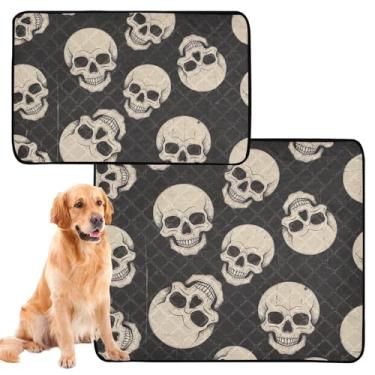 Imagem de Almofadas de xixi Grunge Skulls pretas laváveis para animais de estimação almofadas reutilizáveis para treinamento de filhotes de cachorro tapetes absorventes impermeáveis antiderrapantes, pequeno x