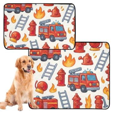 Imagem de Almofadas de xixi laváveis vermelhas fofas de caminhões de bombeiros para cães, tapete reutilizável para gatos, tapete impermeável para cães, médio + grande, conjunto de 2