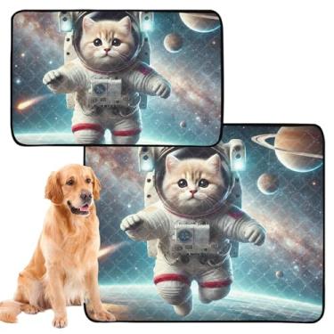Imagem de TSENQUE Cute Kitten Astronauta Cat Pee Pads para cães, lavável, impermeável, tapete reutilizável para animais de estimação, gatos, filhotes, treinamento, à prova de vazamento, médio + grande, conjunto